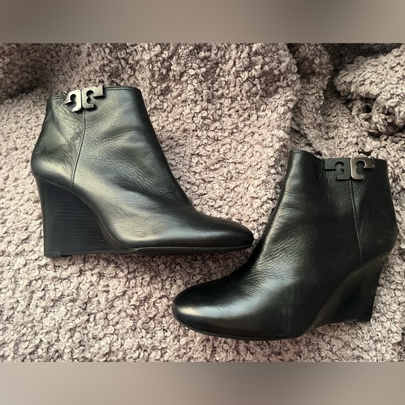 Tory Burch Leather Lowell Wedge Bootie, Black